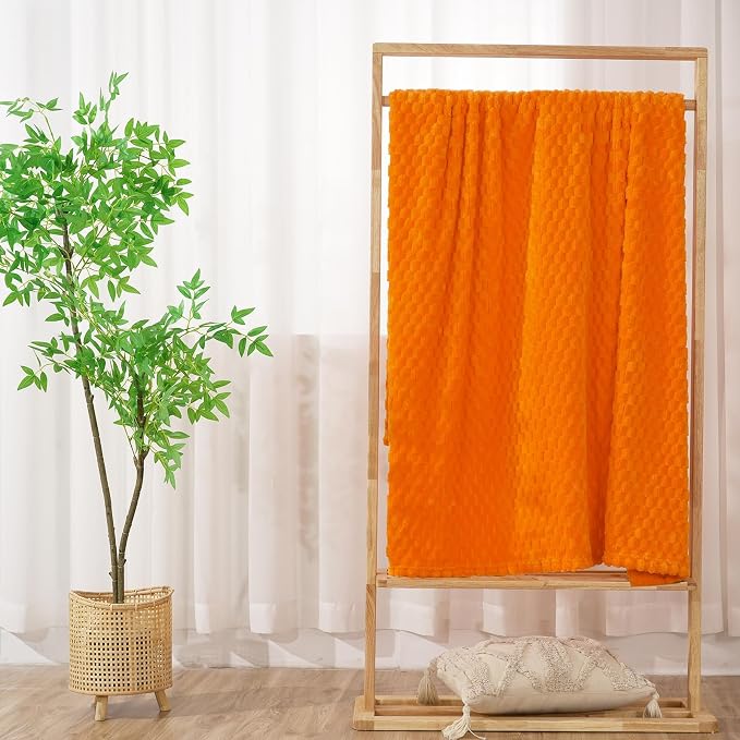 Zyrah Orange Fleece Twin for Couch Super Soft Twin Blanket 3D Imitation Turtle Shell Jacquard Decorative Cozy Blankets for Sofa Chair Bed 60x80 Inches
