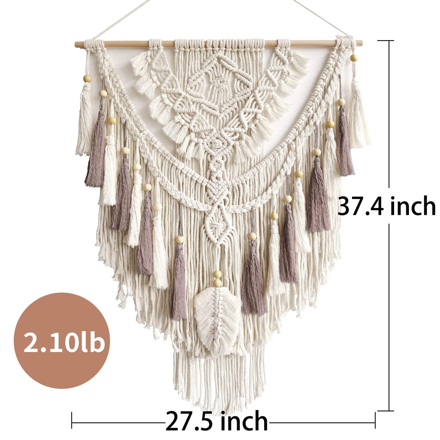 Lokeisna Macrame Wall Hanging, Woven Tapestry Beige & Dusty Rose Handmade Craft Macrame Wall Decor, Gallery & Nursery, Size 37.4” Lx27.5” W