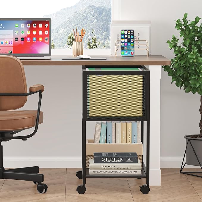 Sbanmao Rolling File Cart, Mobile File Cabinet with Wheels Hanging Files, Metal Hanging File Folder Cart File Organizer Fit Letter Size for Home Office, Black (Patent Pending)