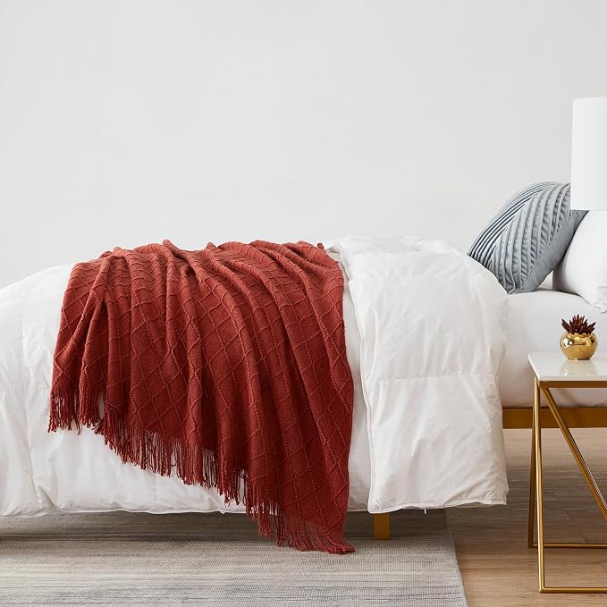 BOURINA Burgundy Throw Blanket 50 x90 Inches Throw Textured Solid Soft Sofa Throw Bed Runner Couch Cover Knitted Decorative Blanket Bed Runner
