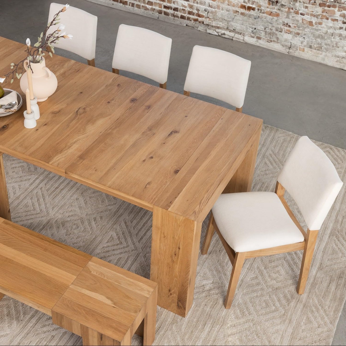 Transformer Table - Solid Wood Extendable Dining Table with Bench and 4 Stackable Chairs, Seats 2-12, Expandable Table, Kitchen and Dining Room Furniture, Natural (Table + Bench + 4 Chairs)