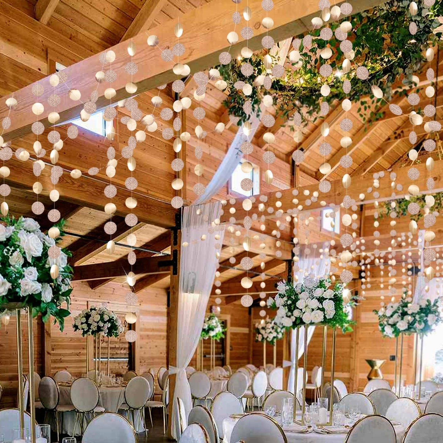 Decor365 Champagne Gold Party Decorations Glitter Gold Birthday Decoration Hanging Circle Garland Streamers Banner Backdrop Christmas New Year Eve NYE Anniversary Graduations Party Decor