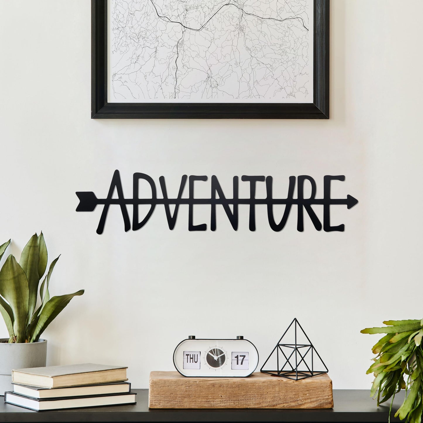 Noxozoqm Adventure Metal Sign - Travel Wall Art Decor for Home, Living Room, Bedroom, Office - Gift for Travel Lovers, 16.2 x 3.8 In, Black