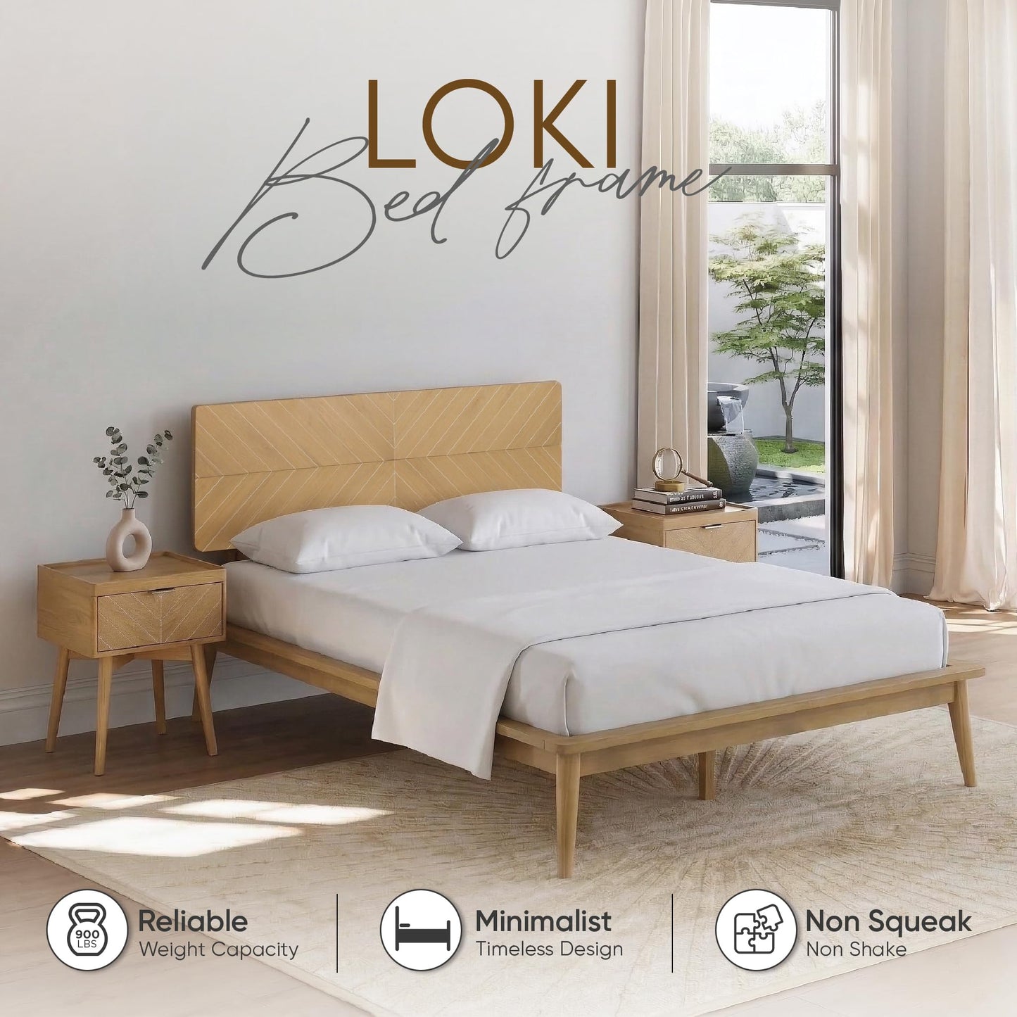 Loki Solid Wood Bed Frame Full, Premium Platform Bed with Chevron Headboard and Wood Slat Support, Noise-free, Easy Assembly, No Box Spring Needed, Mid-Century Modern Minimalist Styles (Light Oak)