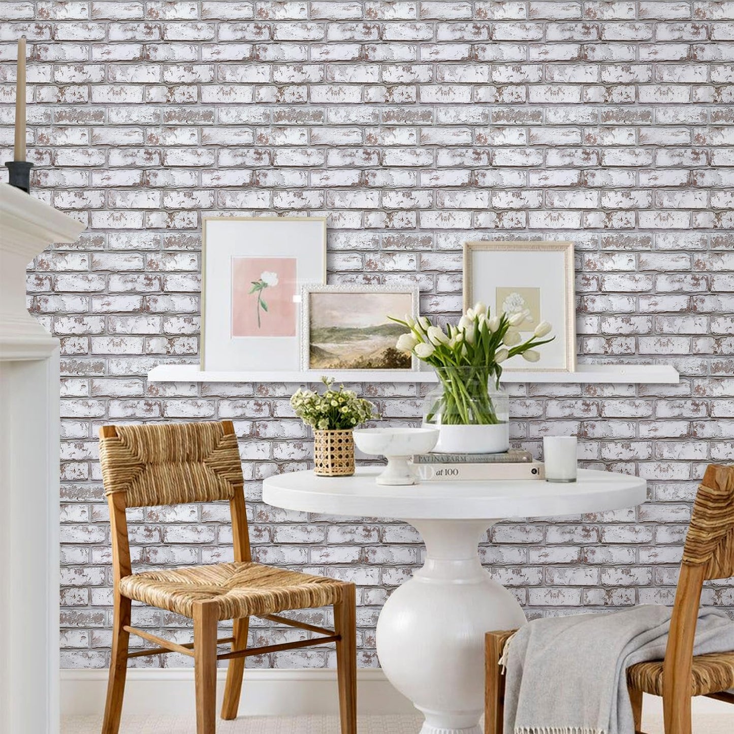 Commomy 10 Pcs 3D Faux Brick Wall Panels -11.8"X11.8" Small Size PVC Grey Whitewash Brick Peel and Stick Tiles Backsplash DIY Brick Wallpaper Wall Tile for Bedroom, Kitchen, Fireplace,RV