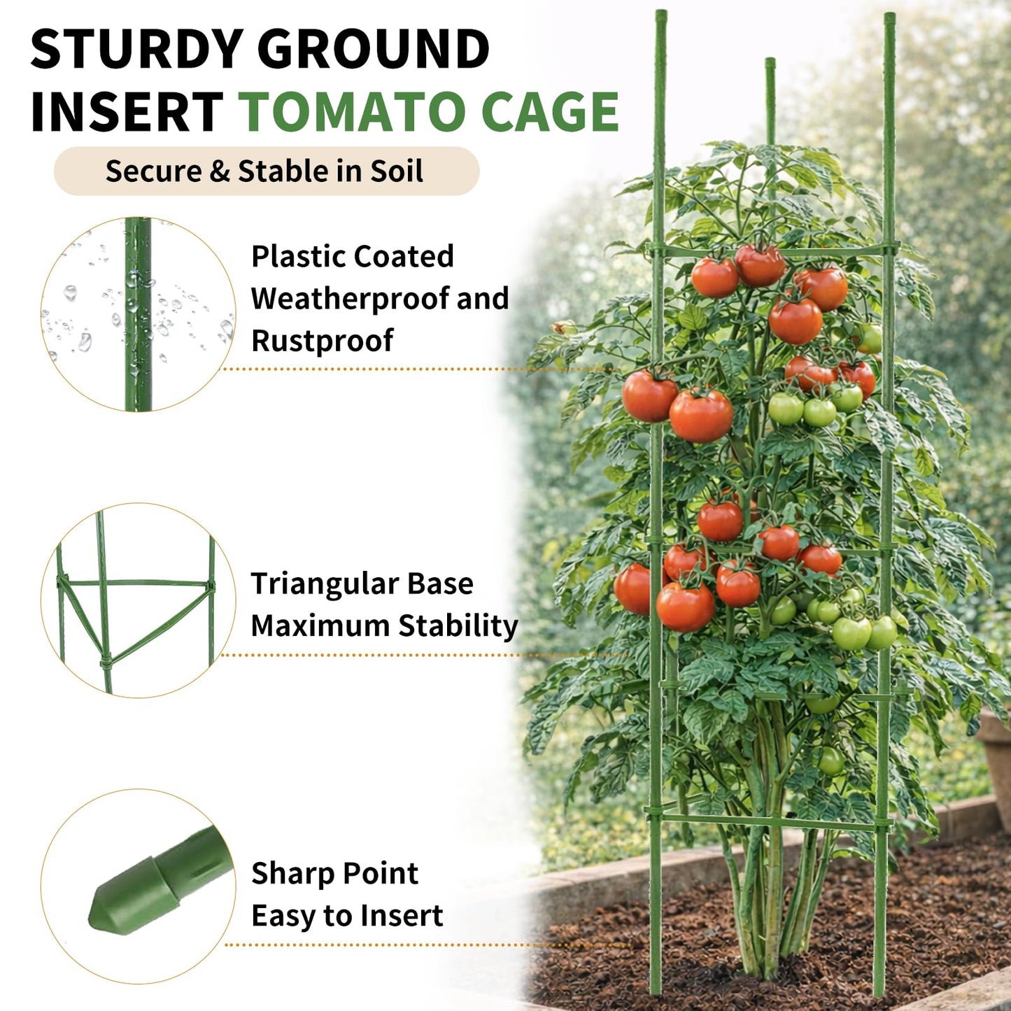 G-LEAF 6 Pack 5ft Tomato Cage for Garden Plant Support, Garden Stakes Tomato Cage, Tomato Cages Plant Stakes for Climbing Plants