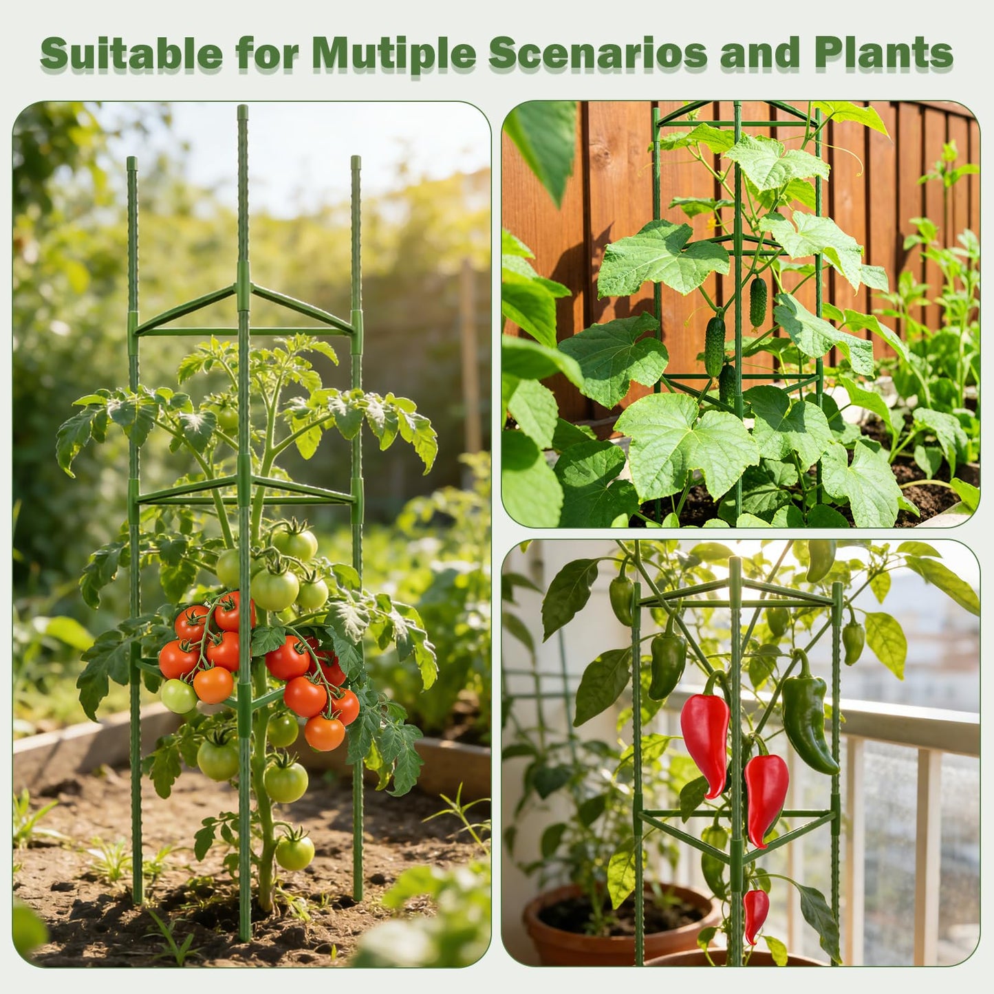 Tegarbed 6 Pack Tomato Cage for Garden Plant Supports, 48 Inch Tomato Trellis for Potted Plants, Heavy-Duty Garden Plant Stakes for Climbing Vegetables Plants Cucumber Peony Flowers, Green