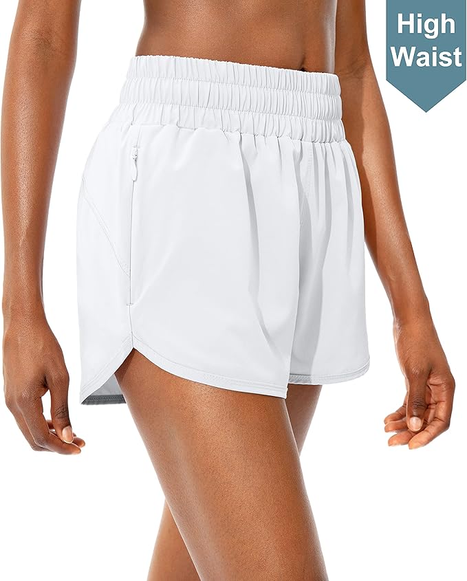 SANTINY Women's Running Shorts with Zip Pockets High Waisted Athletic Workout Gym Shorts for Women with Liner