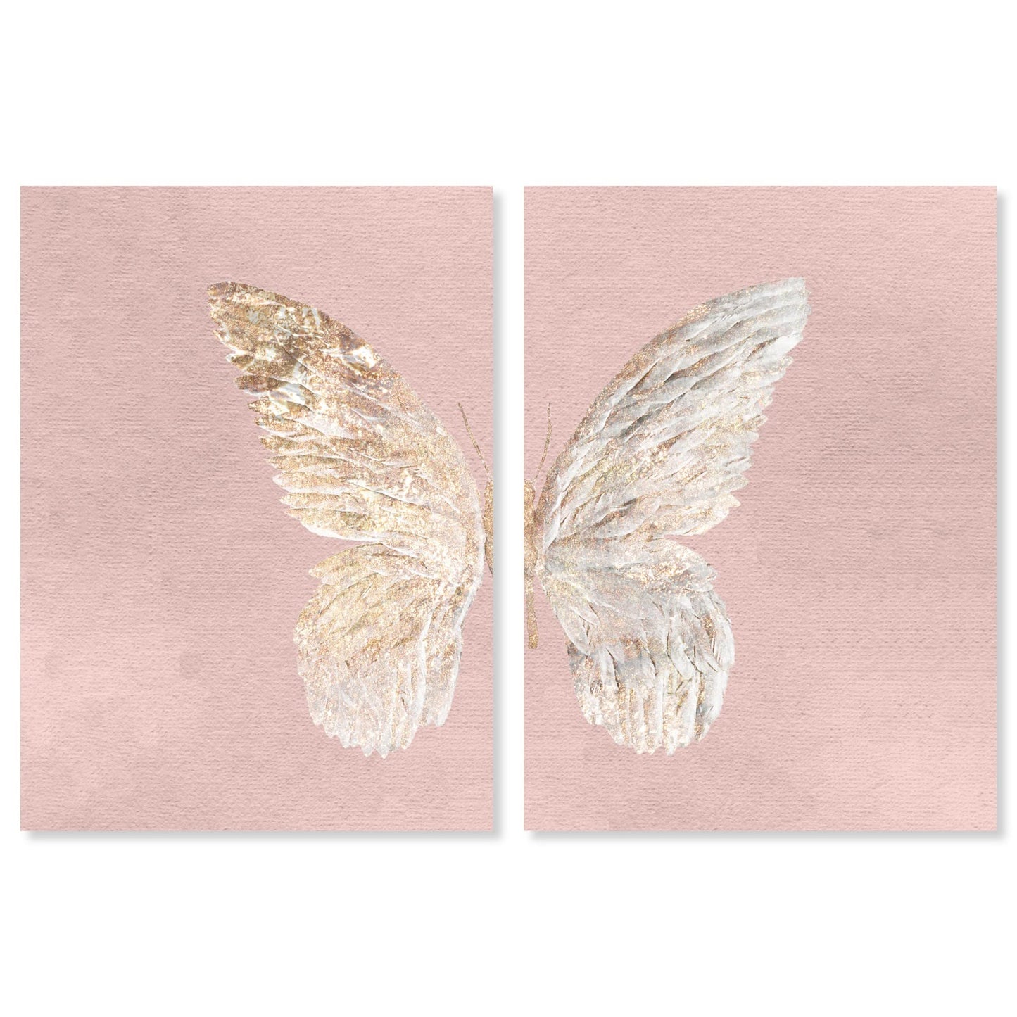 The Oliver Gal Artist Co. Fashion and Glam 'Gold Butterfly Glimmer Pink Blush Two Piece' Wings by Oliver Gal | Pink, Gold 2 Panel Wall Art | Canvas Wall Art | Ready to Hang Home Décor 2 - Piece Set ,
