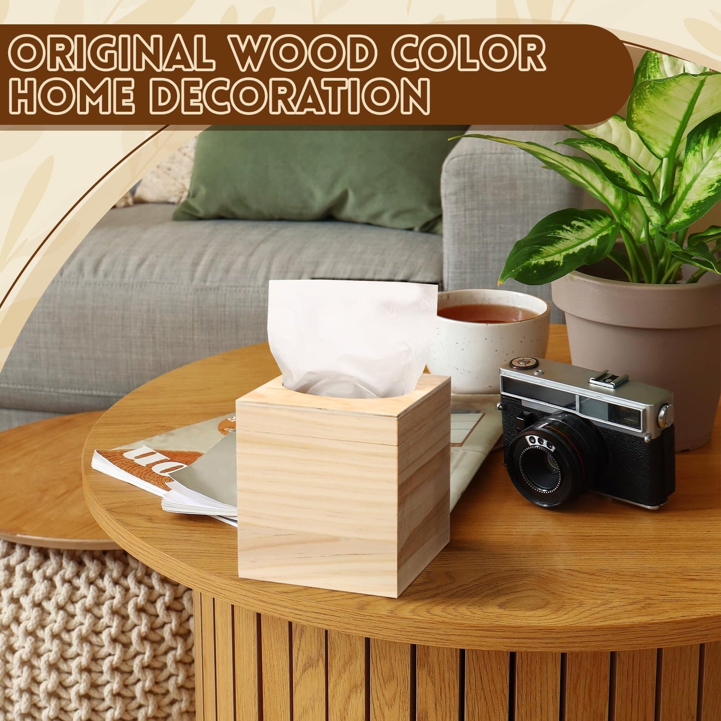 Wonderjune 6 Pcs Wood Tissue Box Cover for DIY Unfinished Wood Box Custom Design Square Wooden Tissue Cover Holder with Flip Opening Top for Arts Crafts Bathroom Decor Home Decor