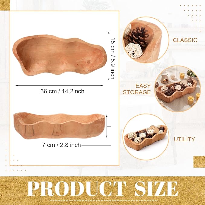 Nuogo 16 Inch Wavy Live Edge Dough Bowl Large Size Wood Rustic Dough Bowl Decorative for DIY Farmhouse Home Supplies Kitchen Decoration, Khaki