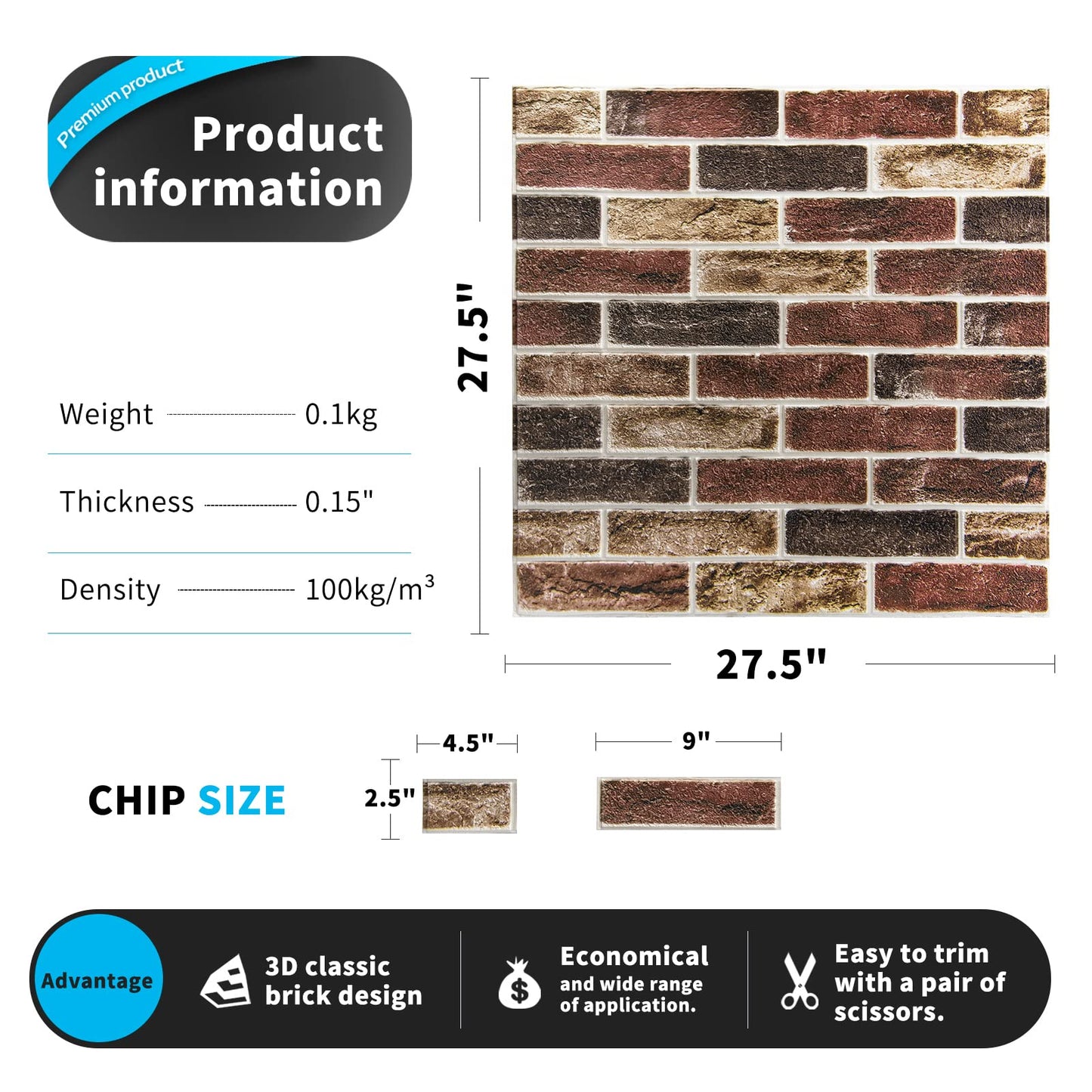 Art3d 10-Pack 52.5 Sq.Ft Faux Brick 3D Wall Panels Peel and Stick in Red Brown, Self Adhesive Waterproof Foam Wallpaper for Bedroom, Bathroom, Kitchen