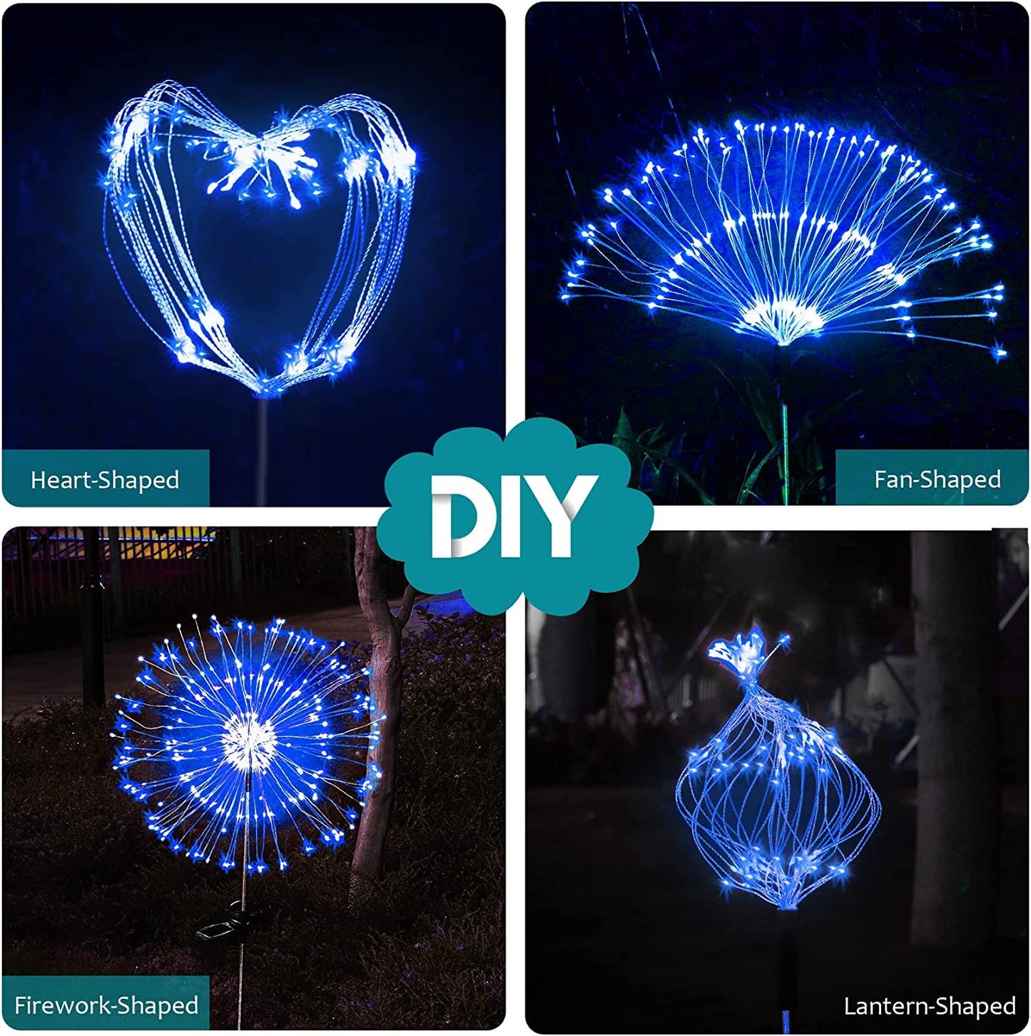 JJGoo Solar Firework Lights, 2 Pack 150 LEDs 2 Lighting Modes Solar Lights Outdoor Waterproof for Garden Patio Walkway Pathway Party Wedding Christmas Decorative - Blue