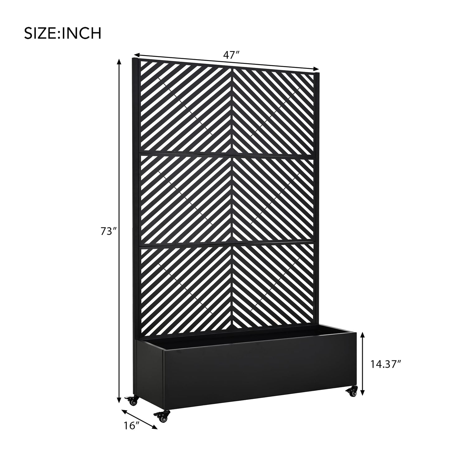 KEIKI 73"x47"x16" Planter Trellis Box with Wheels & Drain Plug, Outdoor Resin Raised Garden Bed for Climbing Plants, Large Weather-Resistant Design, Black