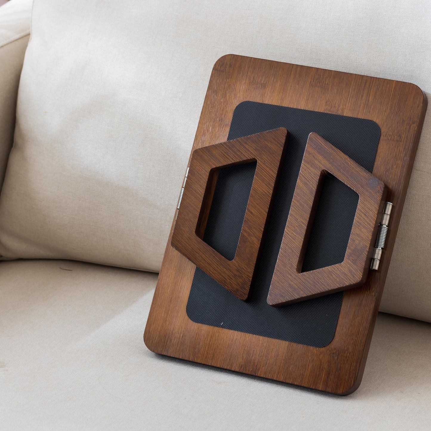 Bamboo Sofa Arm Tray Table, Foldable Clip-on Side Table, Wide Couch Cup Holder (Brown)
