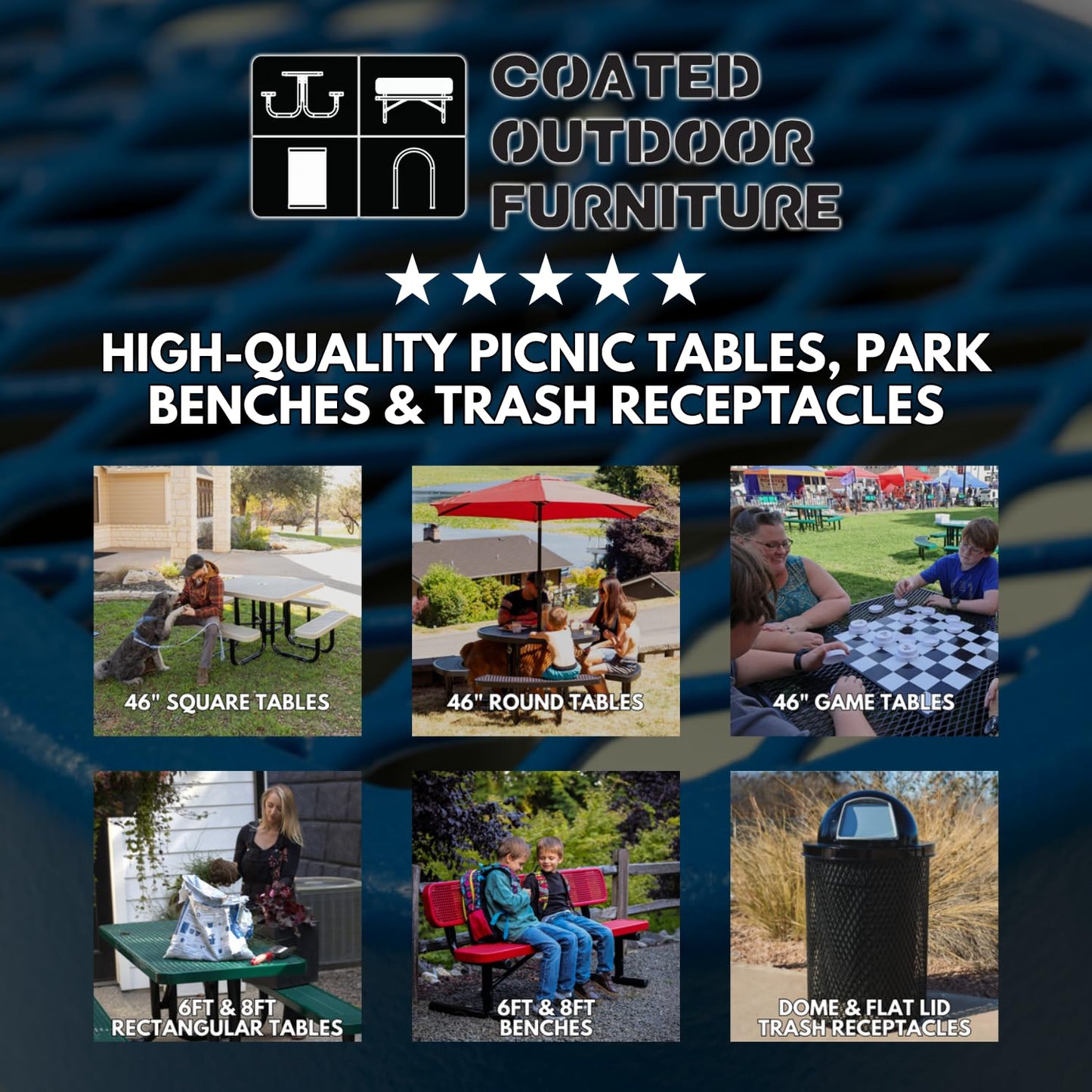 Coated Outdoor Furniture Heavy-Duty Portable Outdoor Picnic Table with Umbrella Hole, Expanded Metal Commercial-Grade Patio Dining Furniture Made in America (46" Round Top, Textured Green)