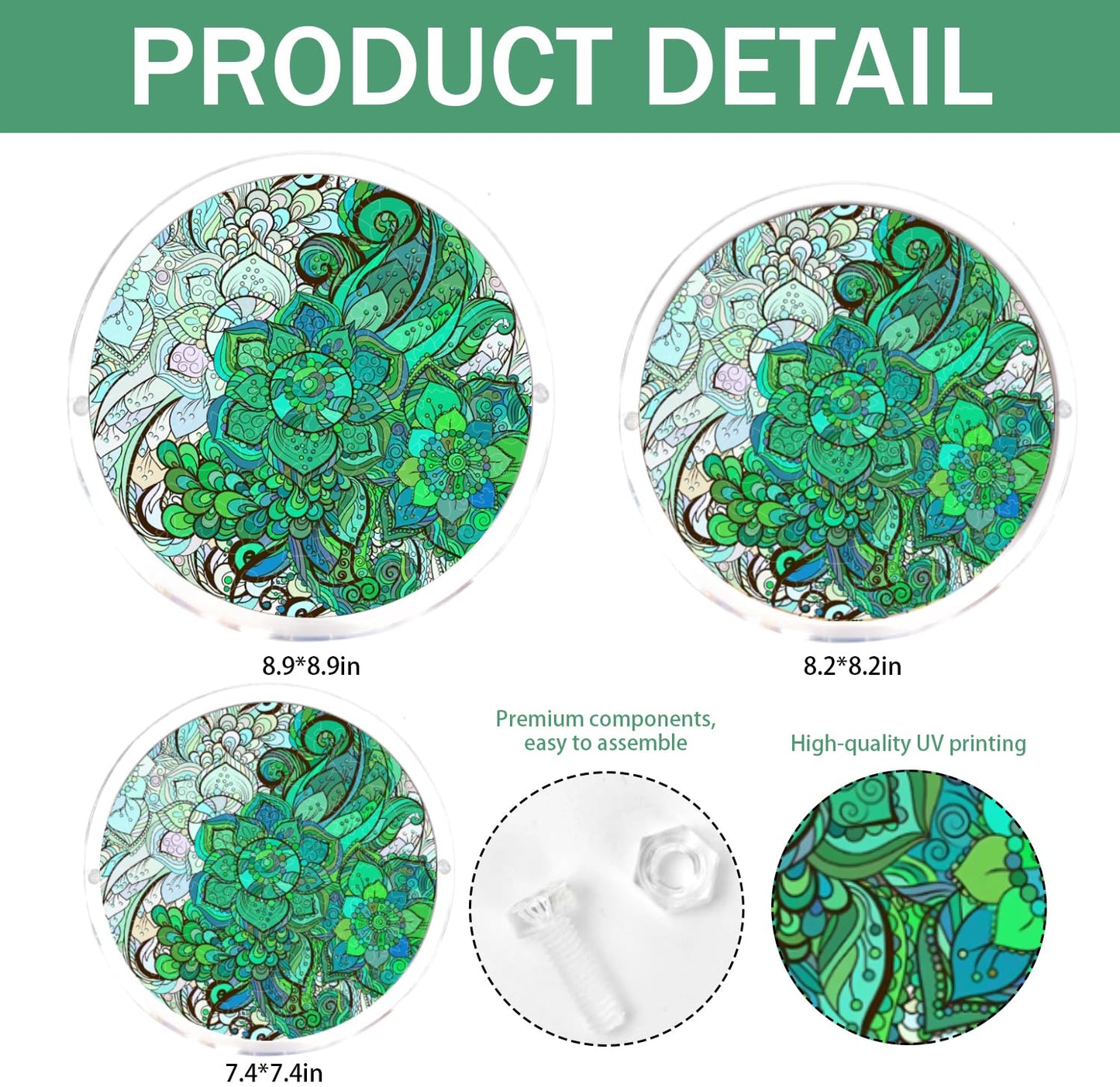 WOODBESTS Acrylic Suncatcher Puzzles, Suncatcher for Doors Garden Window Hanging, Green Mandala Puzzle, Birthday for Lover (M - 8.2 * 8.2 in)
