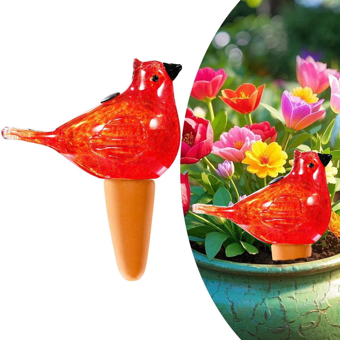 Naboher Glass Bird Shaped Plant Watering Ball Glass Automatic Watering Ball Flower Pot Insertion Spike Drip Irrigation Device Watering Ball Irrigation System Plant Enthusiast Gift (Red)