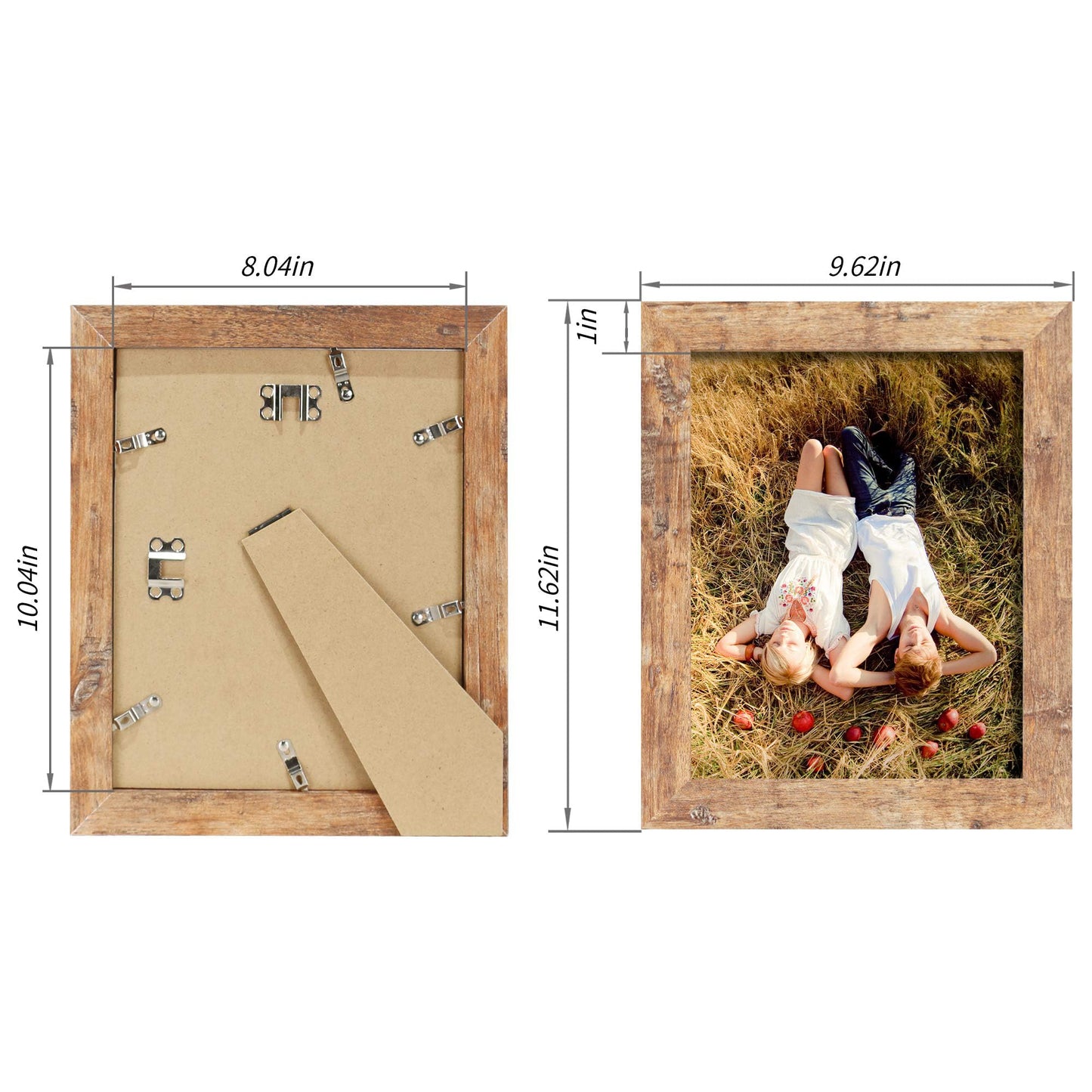 iRahmen 8x10 Picture Frame Set of 4, High Definition Real Glass Rustic Brown Frame, 8 x 10 Wood Photo Frames for Desktop Display and Wall Mounting