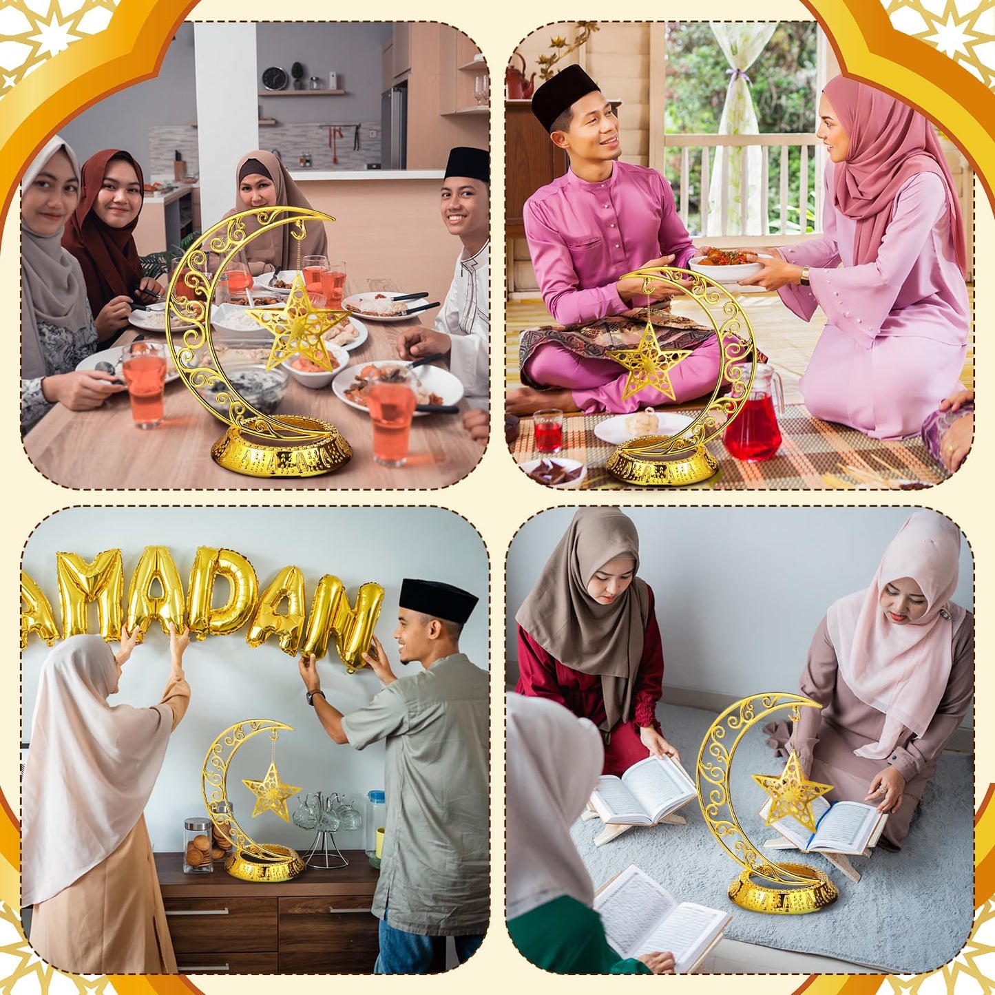 MorningRo Ramadan Decorations Plastic Eid Mubarak Table Decoration Moon Hollow Star Centerpiece Gold Ramadan Mubarak Ornament Kareem Table Signs for Home Decor Islamic Muslim Gifts