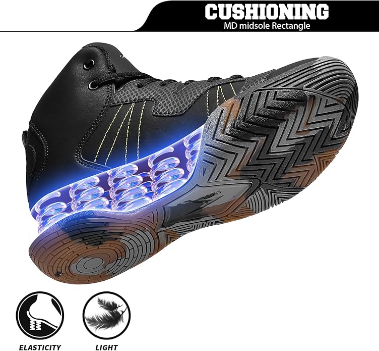 ASHION Kids Basketball Shoes Boys Girls Sneakers Mid-Top Lace Up Cushion Anti Slip Athletic Outdoor Sport Shoes for Unisex-Child