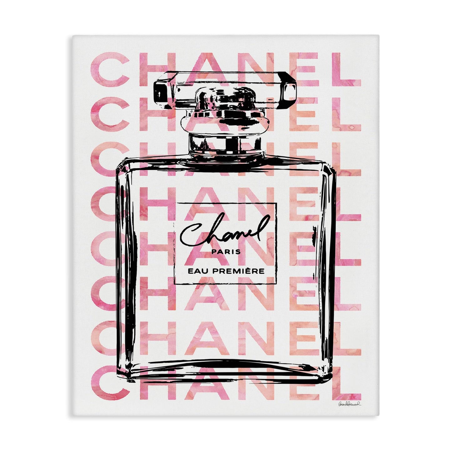 Stupell Industries Glam Perfume Bottle With Words Pink Black Stretched Canvas Wall Art, Proudly Made in USA