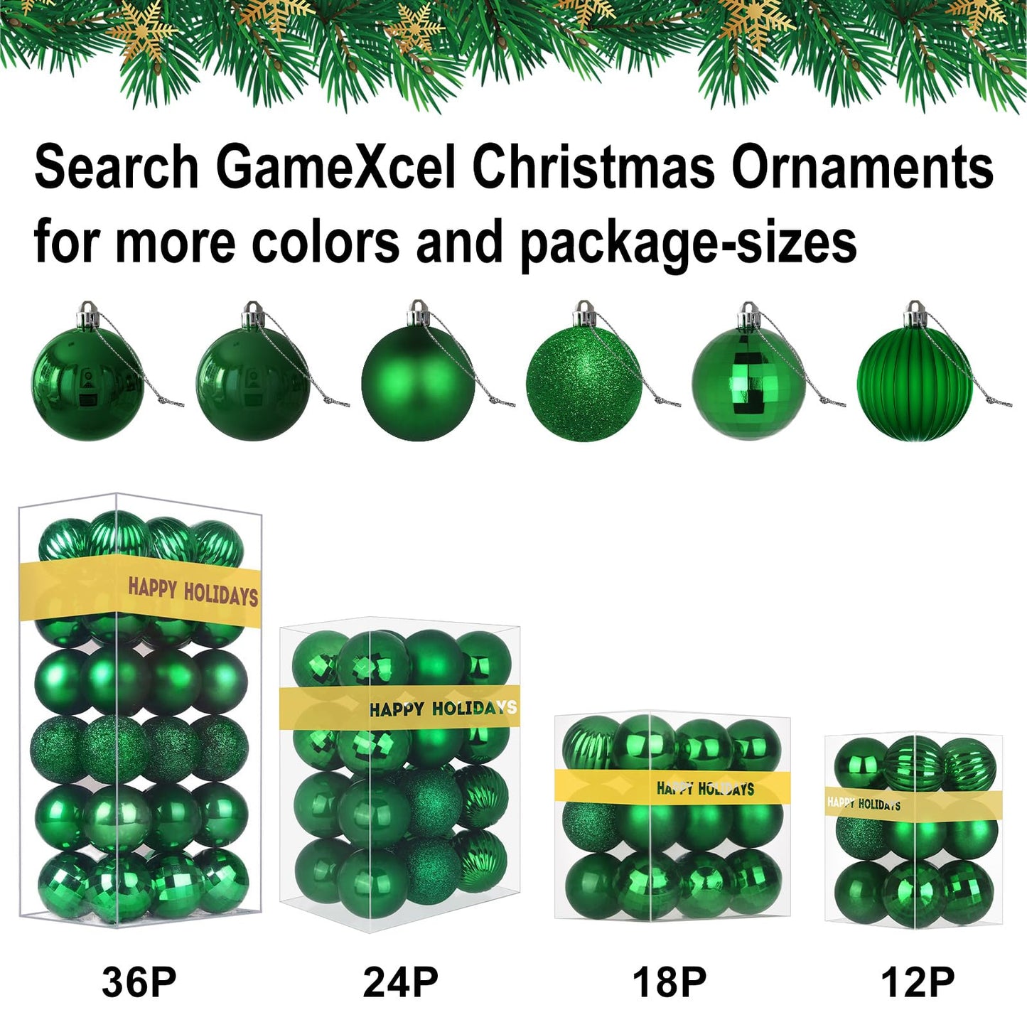 Emerald Green 2.5" Christmas Balls Christmas Tree Decoration Ornaments Shatterproof Hanging Balls for Birthday St. Patrick's Day Easter Mardi Gras Holiday Wedding Decorations Set of 24pcs