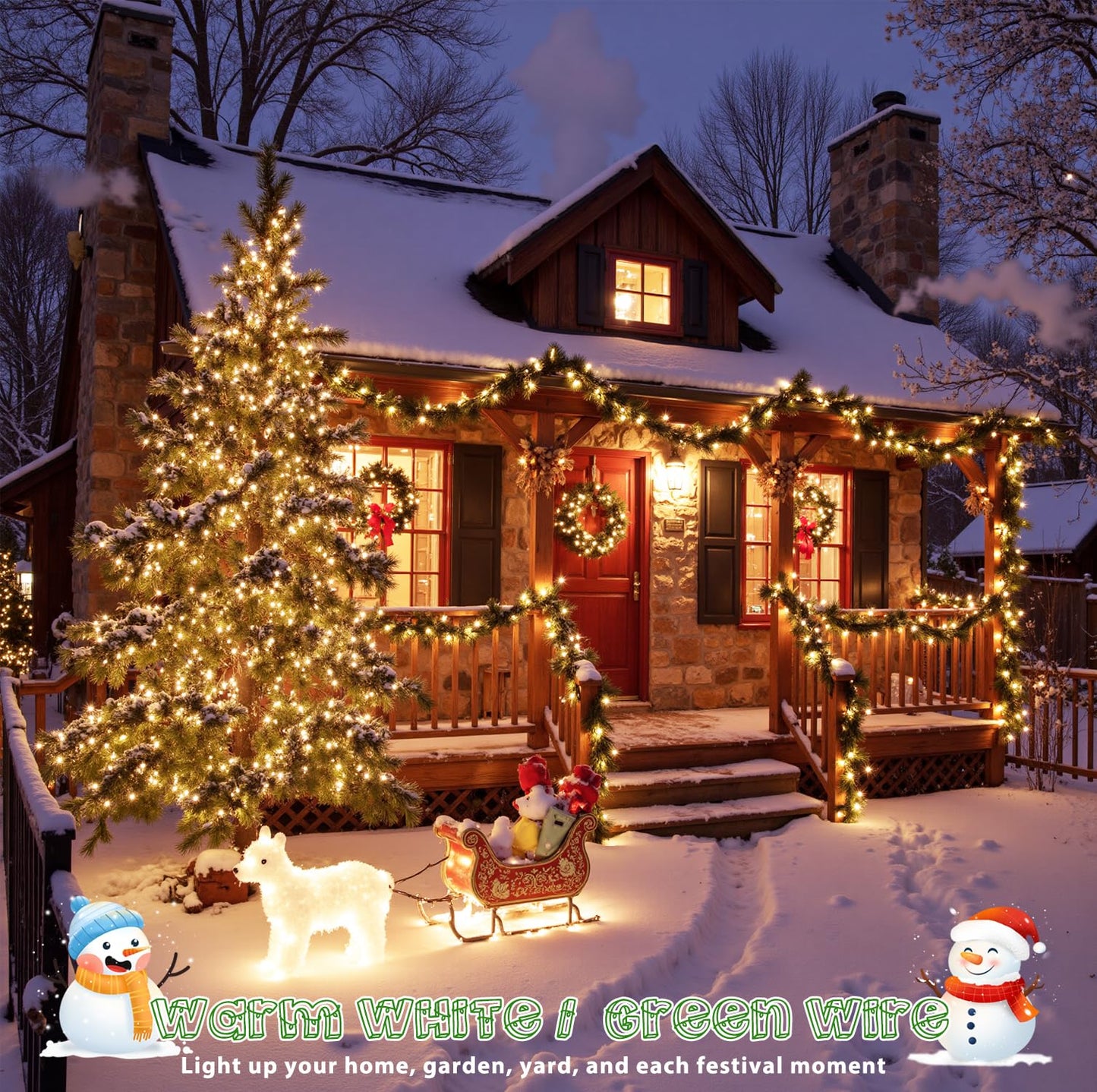 ooLALoo 2Pack 50-Count Warm White Christmas Lights, 13FT Incandescent Mini String Lights Green Wire, UL Certified Connectable Christmas Tree Light for Indoor, Outdoor Xmas, Holiday, Home Decorations