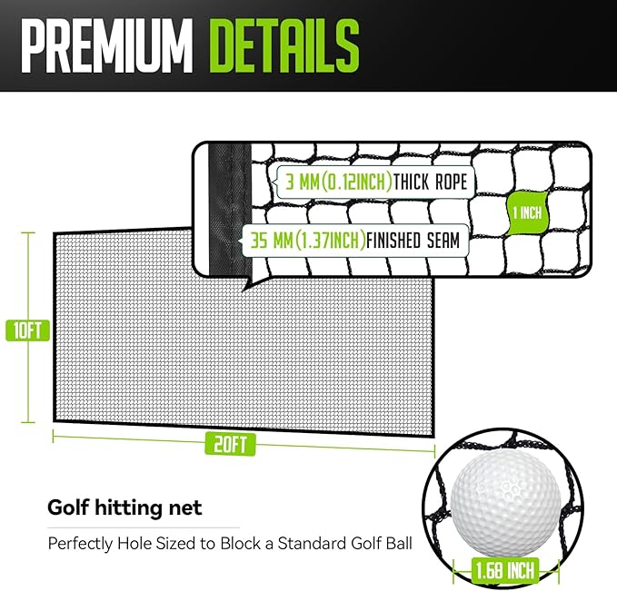 Golf Net, 10x20ft Golf Practice Net with Carry Bag, Double Finished Seam, Durable and Portable, Hitting Net for Backyard, Multiple Sports Net Barrier Net Indoor Outdoor Use