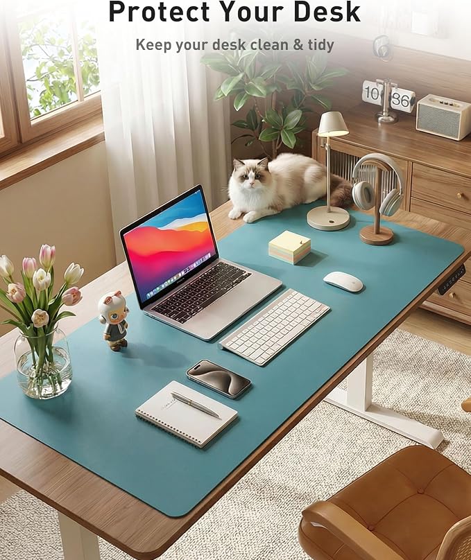 Aothia Faux Leather Desk Mat - Large Mouse Pad, Non-Slip PU Leather Blotter, Waterproof Writing Surface for Office and Home (Turquoise, 40" x 24")