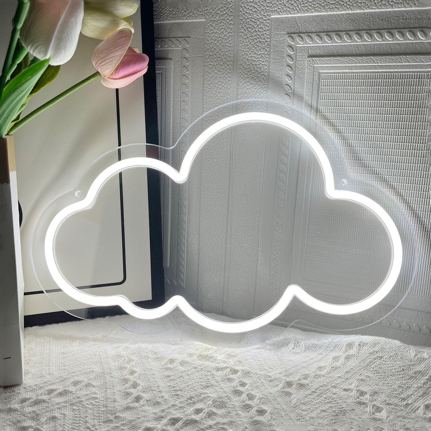 Cloud Neon Sign Cute White Clouds LED Light Sign for Wall,13 * 7.9IN Dimmable USB Floating Clouds Light Up Sign for Living Room Kid Bedroom Nursery Birthday Christmas Wedding Party decor