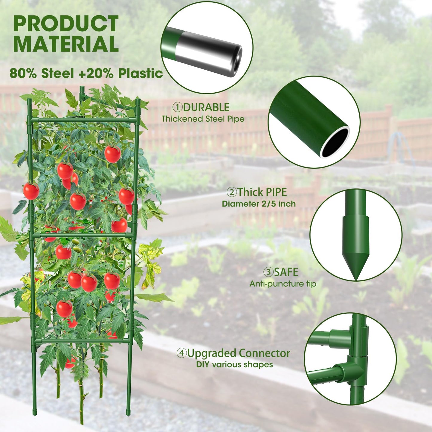 MQHUAYU 3 Pack Tomato Cage,Tomato Cage for Raised Garden Bed, 48'' Tall Tomato Trellis Triangle or Square Cages for Garden,Pots, Plant Cages & Supports（Green, Extra Bold ）
