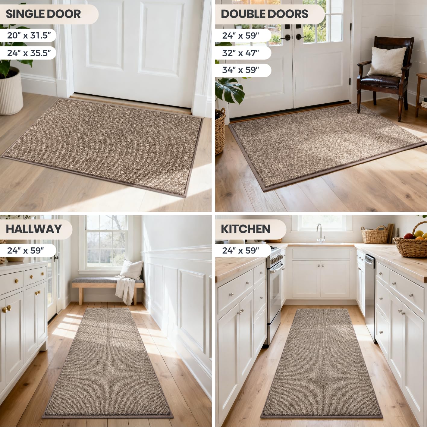 PURRUGS Dirt Trapping Door Mat 20" x 31.5", Non-Slip Machine Washable Entry Rug, Entrance Mat, Indoor Front Door Mat, Super Absorbent Entryway Rug for Muddy Shoes & Paws, Heathered Beige