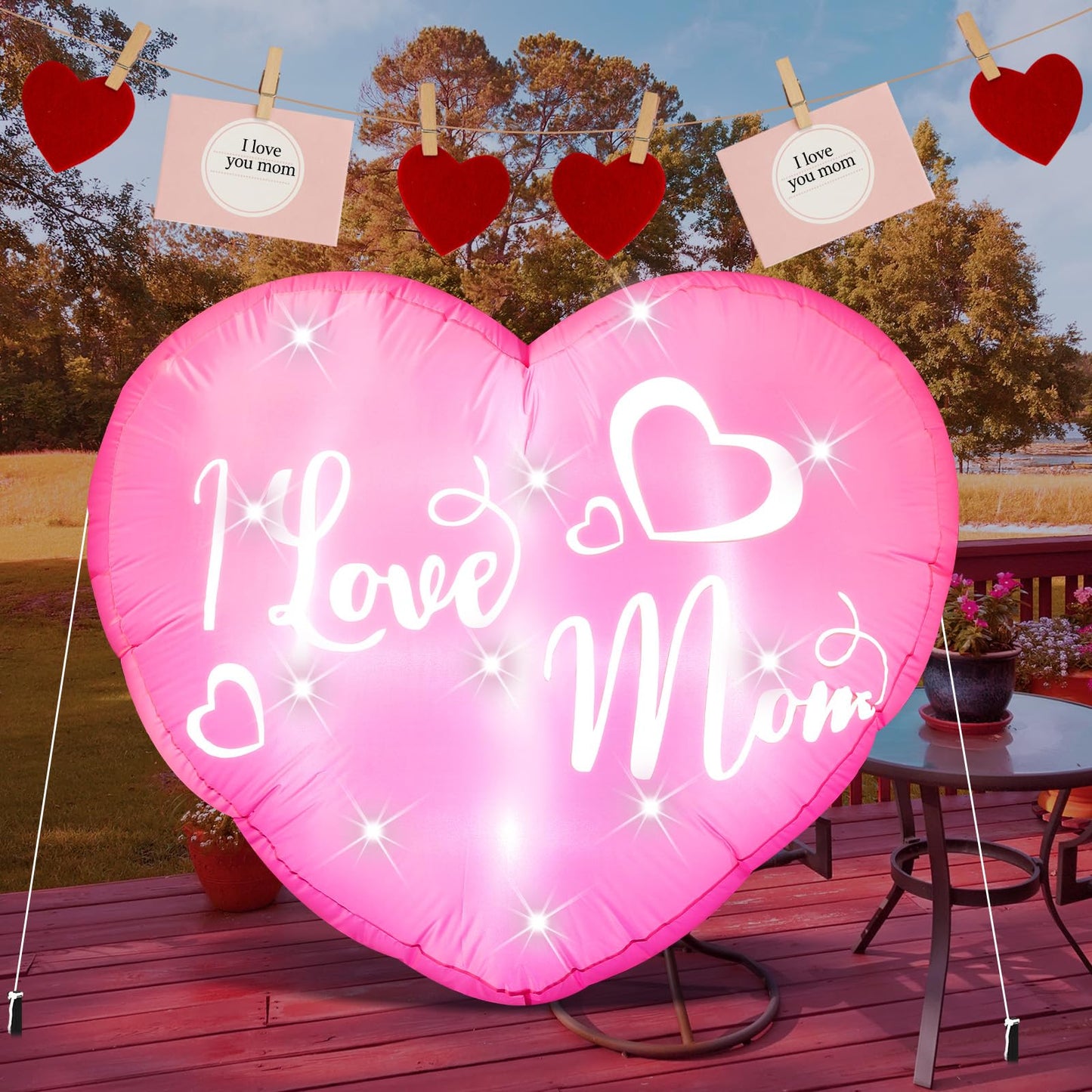 VIHOSE 4.2 ft Mother's Day Inflatables Decoration I Love Mom Blow up Decor Heart LED Lights Inflatable Decor for Outdoor Yard Garden Lawn Decoration Mom Gifts Party Supplies