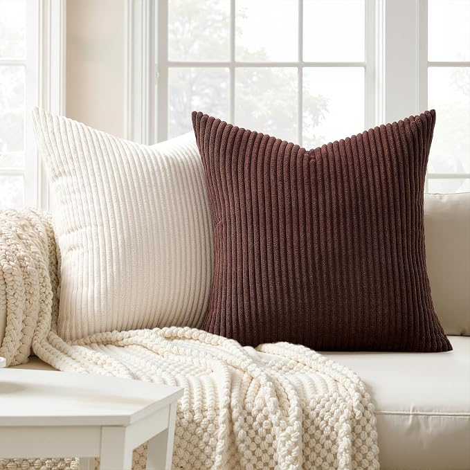Topfinel 20 by 20 Pillow Covers Set of 4 Rustic Modern Soft Corduroy Striped Decorative Cushion Cover Gold Brown Gradient Farmhouse Pillow Case for Sofa Couch Living Room Bedroom