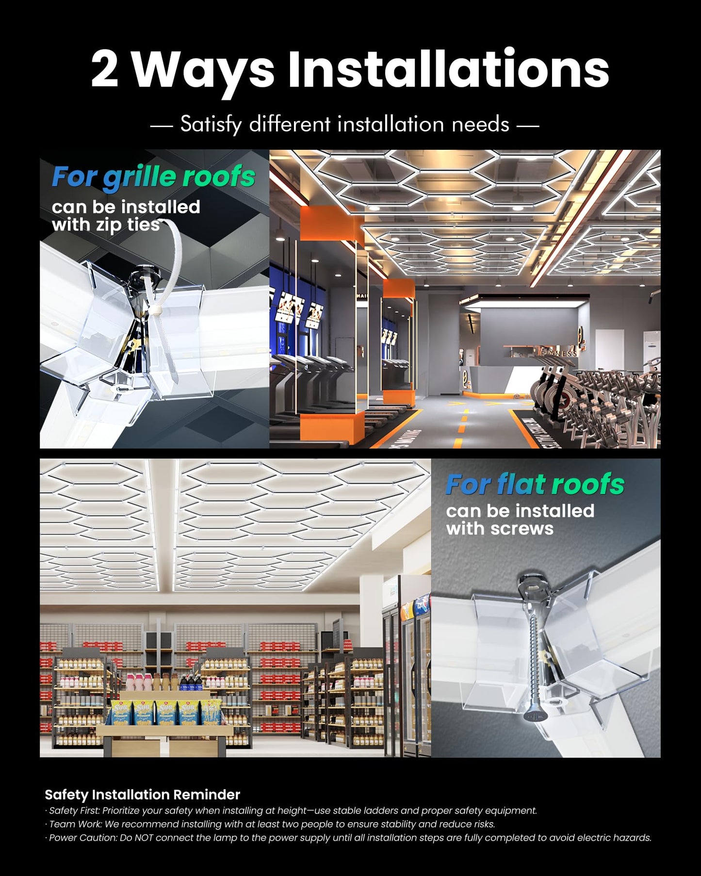 CyanCliff Updated Bigger Size 14 Grid Hexagon Garage LED Lights with Widen 1.33IN Illuminated Surface, 108000LM Led Lights System for Garage, Basement,Warehouse(White Edge) Patent No.US0D1109406S