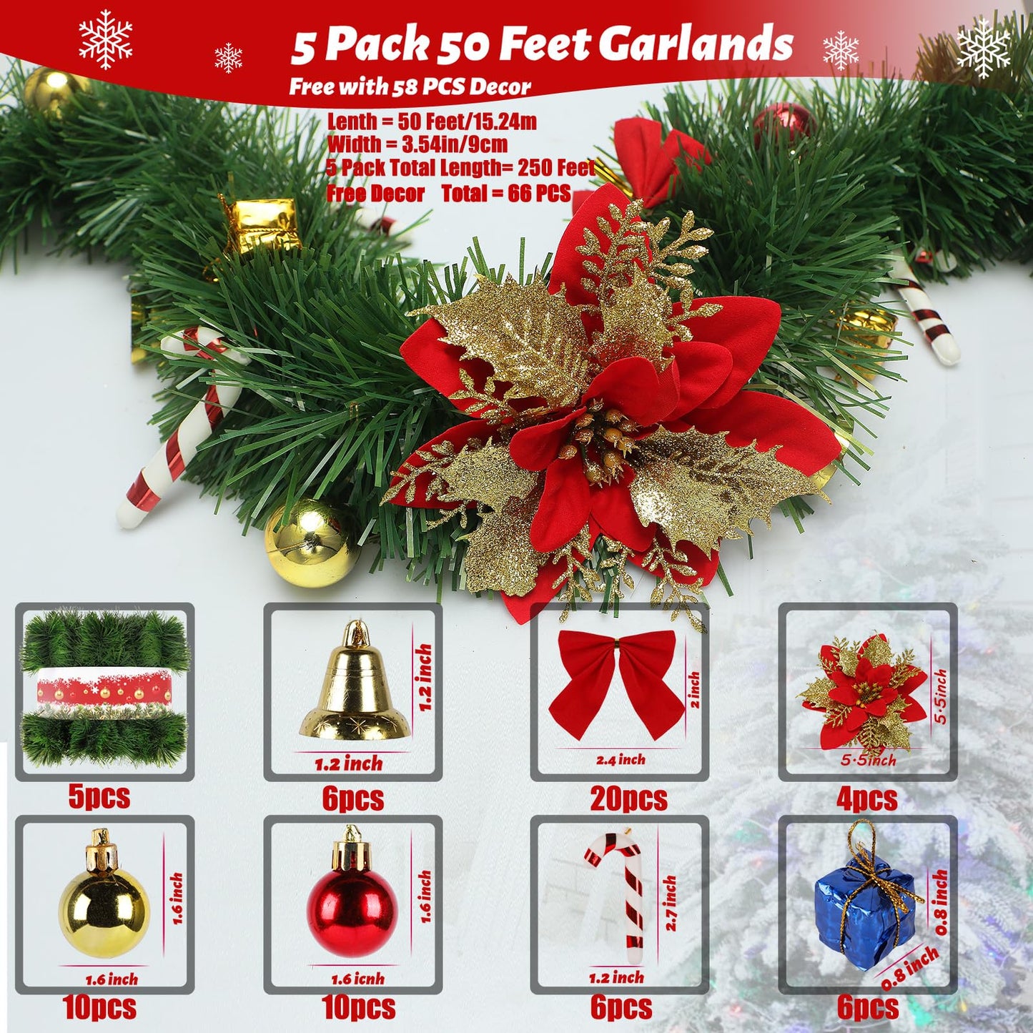5 Pack 250FT Christmas Garland Flower for Christmas and Non-Lit Soft Greenery Holiday Decor for Outdoor Indoor Artificial Christmas Twist Garland Home Artificial Greenery Wedding Party Decoration