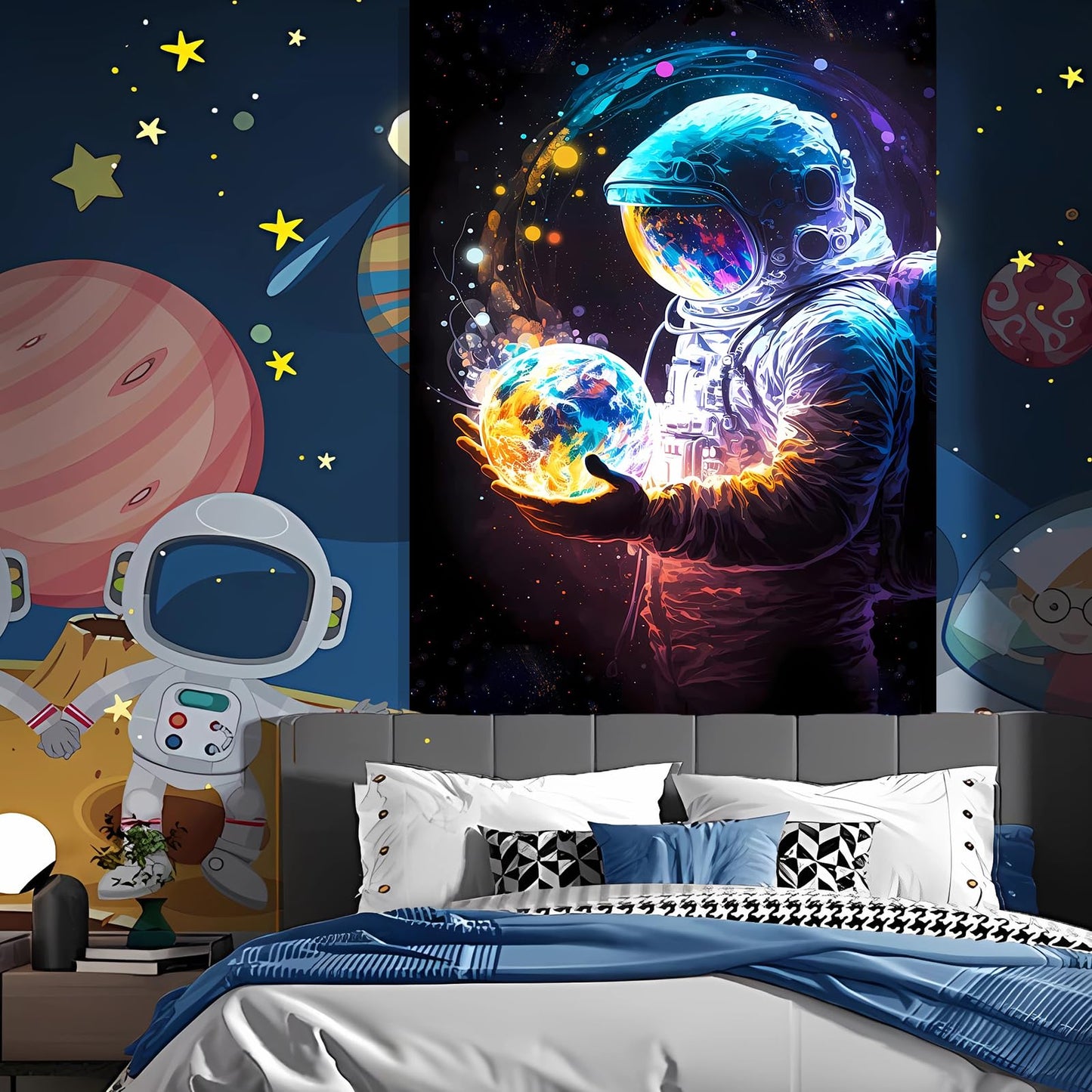 Atrippy Astronaut Space Tapestry for Bedroom, Cool Galaxy Planet Wall Hanging, Fantasy Outer Spaceman Room Decor Art Poster Aesthetic for Boys Men Guys College Dorm Living Room 40in×60in