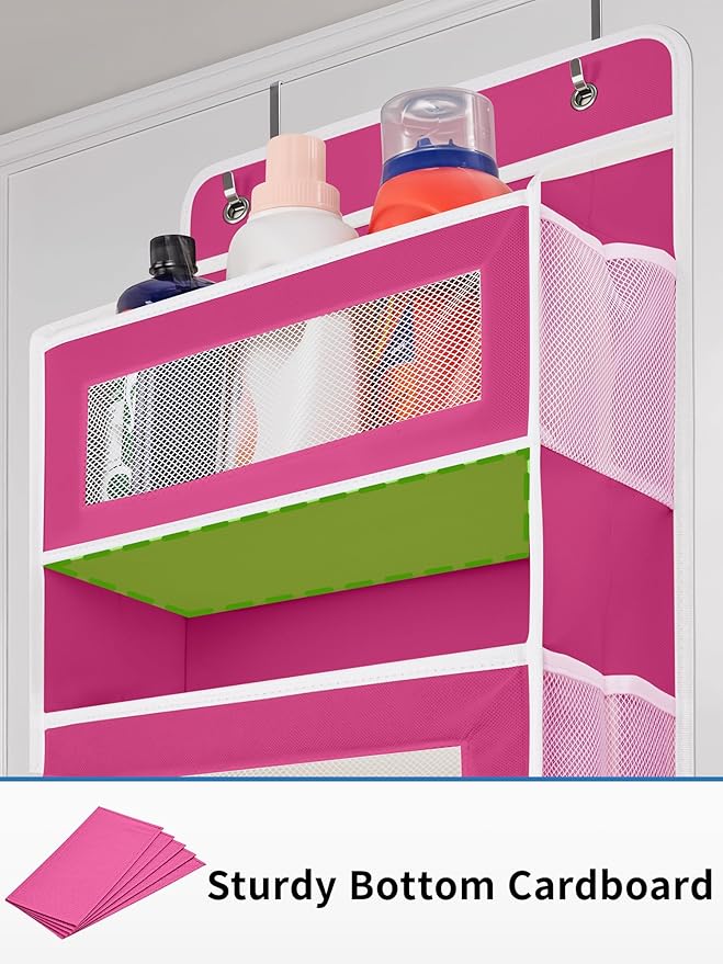 JARLINK Over The Door Organizer Storage, 5 Shelf Hanging Door Organizer with 5 Large Capacity Pockets, Anti Tilt 44 lb Load Behind Door Storage for Bedroom, Bathroom, Pantry, Nursery, Rose Pink