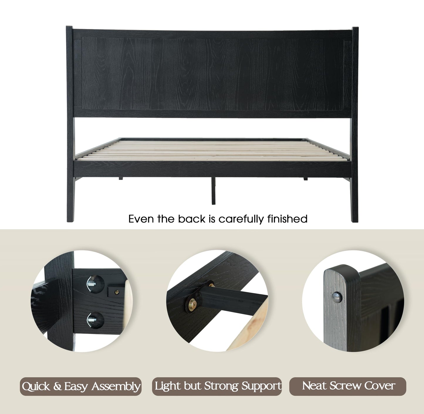 King Size Platform Bed Frame, Solid Wood Bed with Headboard & Footboard, 12 Sturdy Slats with Centre Metal Legs, No Box Spring Needed, Noise-Free & Anti-Slip, Easy Assembly, Ebony Oak Finish OLK-35