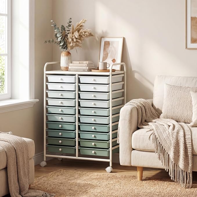 COSTWAY 20-Drawer Rolling Storage Cart, Utility Storage Organizer Cart for Tools, Scrapbook, Paper, Craft, Multipurpose Storage Trolley on Wheels for Home Office School