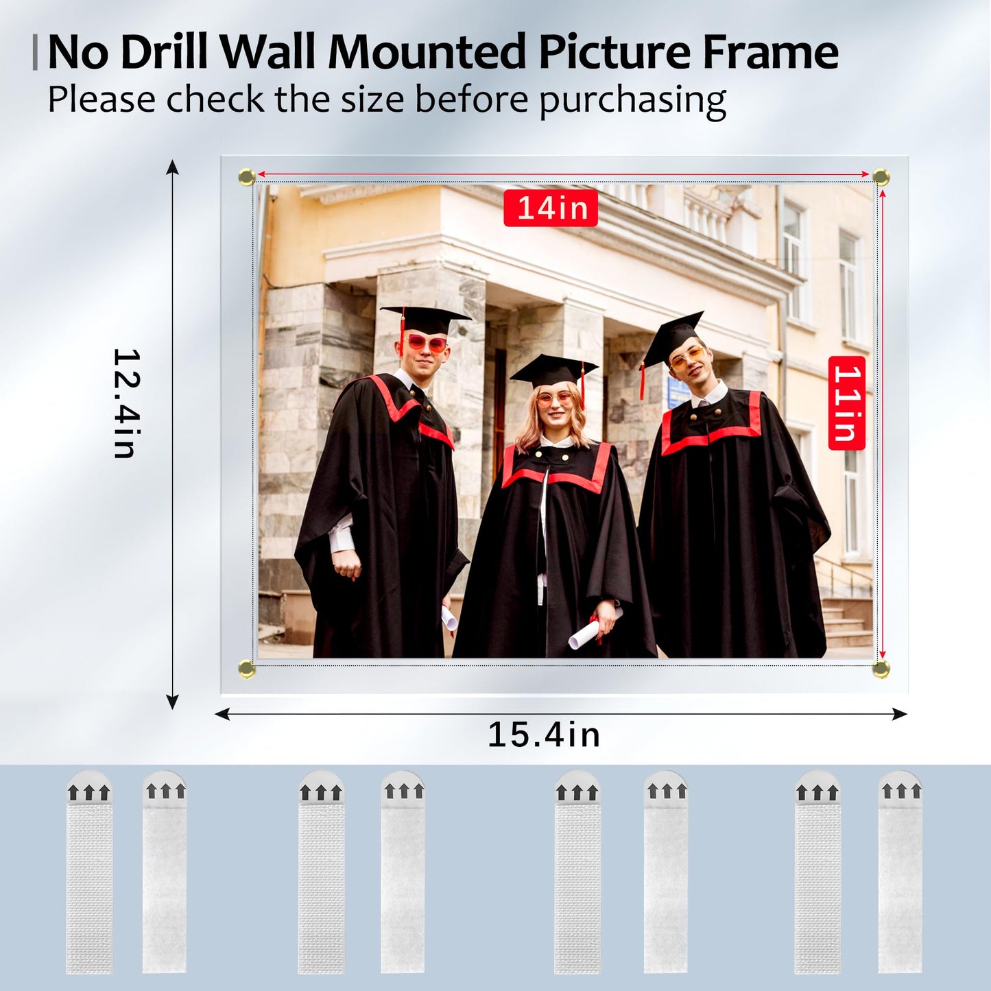 2 Pack 11X14 Acrylic Picture Frame for Wall, Clear Diploma Frames, No Drill Floating Frameless Photo Frame for Diploma Certificate Degree Document & Artworks Display, Graduation Gift for Students (2 Pack, Straight edge)