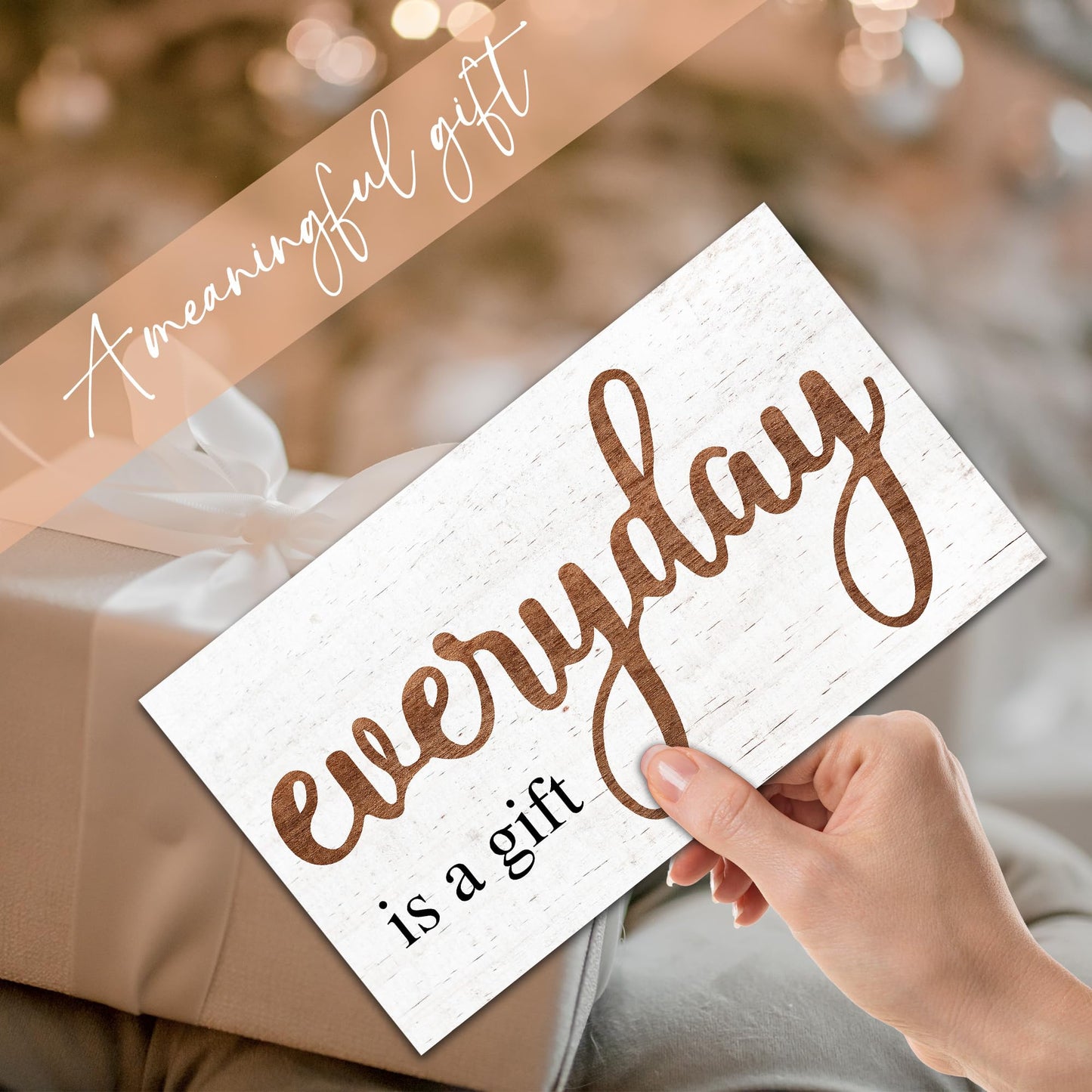 Everyday Is A Gift Wooden Hanging Sign - 6.8" x 12" Motivational Rustic Plaque With Metal Hook For Home Office - Door, Wall Hanging Decoration With Saying - Gifts For Families & Friends - A03