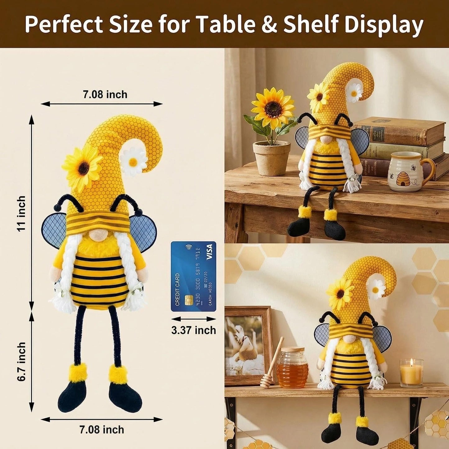 Spring Decorations for Home, Office, Indoor - Yellow Honey Bumble Bee Sunflower Plush Gnomes Doll - Summer Gnome Gifts Ideas for Women - Bee Stuffed Sitters - Unique Housewarming Gifts for New Home