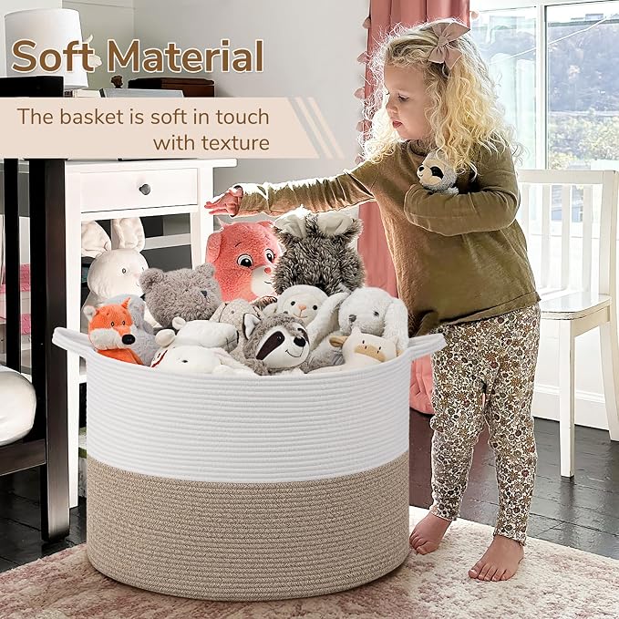 INDRESSME 115L Extra Large Blanket Basket, Soft Cotton Rope Storage Baskets for Organizing Living Room Décor Toy Storage for Kids,Decorative Woven Basket for Laundry & Towels, Light Brown
