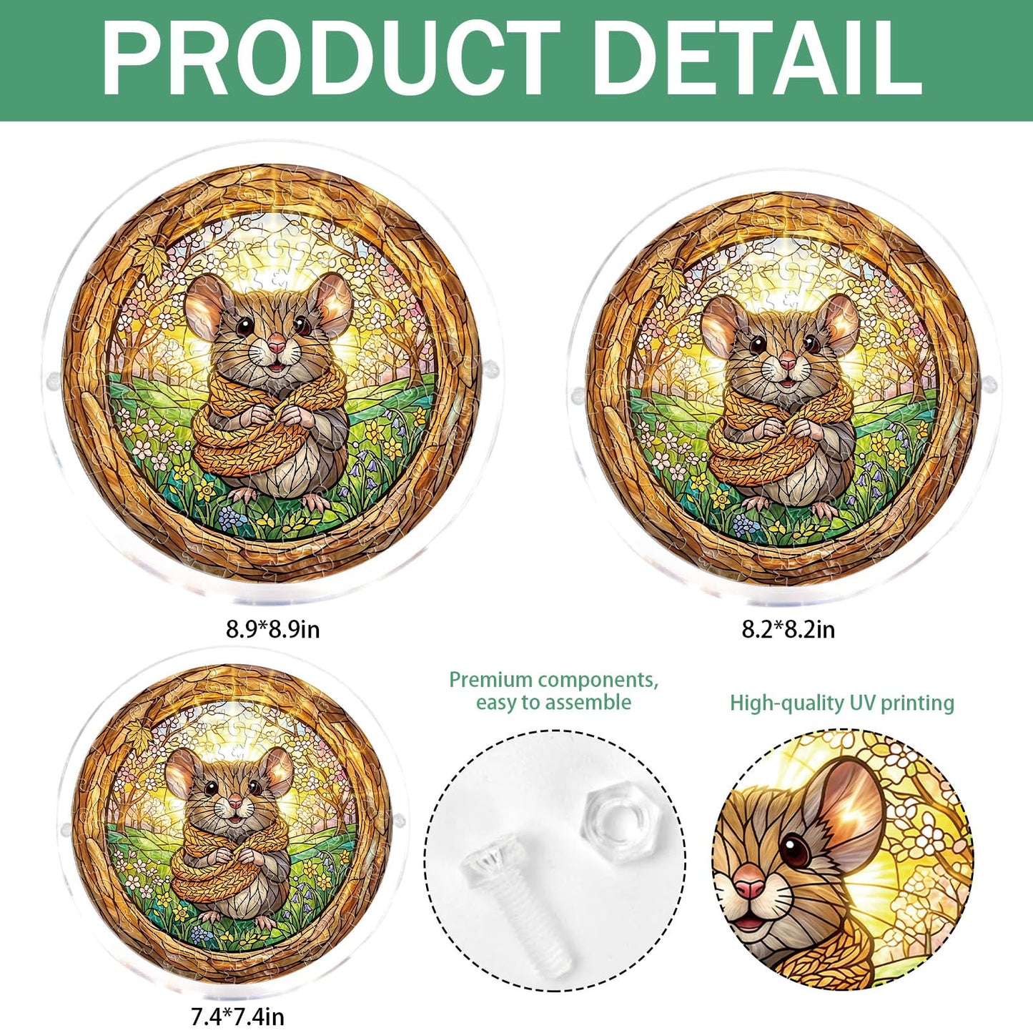 Acrylic Jigsaw Puzzle Suncatcher, 83 Pcs Suncatchers for Windows Hanging, Acrylic Suncatcher Puzzle Kit for Adults, Unique Mothers Day Birthday Gift for Mom Grandma(Spring Mouse-S)