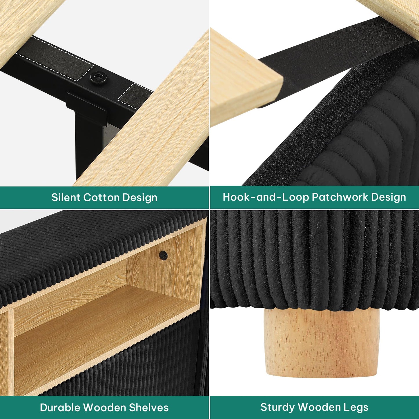 DWVO King Size Corduroy Upholstered Platform Bed Frame with Charging Station and RGB LED Lights, 53’’ Tall Storage Wingback Headboard, No Box Spring Needed, Easy Assembly, Noise-Free, Black