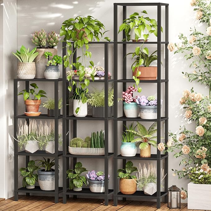 TUTOTAK Bookshelf, 5-Tier Tall Book Shelf, Narrow Bookcase for Small Space, DIY Stackable Bookshelf, for Living Room, Office, Study, Entryway, Industrial, Black BS01BK005