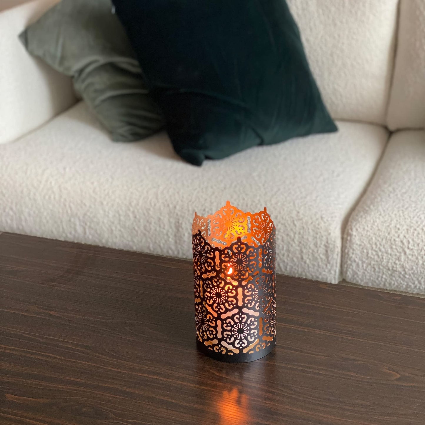 Hosley's Set of 2 Flower 7" High Cut Bronze Candle Holder & Lantern. Ideal for Use with Hosley Highly Scented Candles, Jar Candles. Can be Used as a Decorative Centerpiece in Your Living/Dining Room