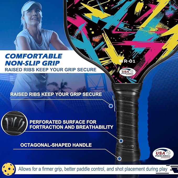 Carbon Fiber Pickleball Paddles Set of 4 or 2 Rackets,USAPA Approved Carbon Fiber Surface Pickle Ball Equipment Sets PP Honeycomb Core Pickleball Rackets & Accessories for Men,Women,Kids,Adults